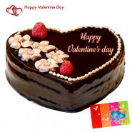 Heart Of Love - 1 Kg Chocolate Truffle Heart Shape Cake & Valentine Greeting Card