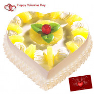 Pine Heart Cake - 2 Kg Pineapple Heart Cake & Valentine Greeting Card