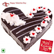 Black Heart Cake - 1.5 Kg Black Forest Heart Shaped Cake & Valentine Greeting Card