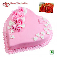 Big Straw Heart - Strawberry Heart Cake 2 Kg (Eggless) & Valentine Greeting Card
