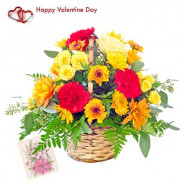 Basket of Love - 12 Mix Roses and 12 Mix Carnations Basket + Card