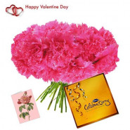 Beauty of Pink - 15 Pink Carnations Bouquet + Cadbury's Celebrations + Card