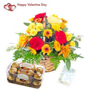 Full of Surprise - 20 Mix Carnations Basket + Ferrero Rocher 16 pcs + Card