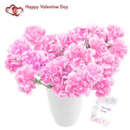 Lovely Carnations - 12 Pink Carnations in a Vase + Card
