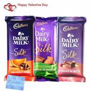 Silk Hamper - Cadbury Dairy Milk Silk Fruit & Nut, Cadbury Dairy Milk Silk Chocolate, Cadbury Dairy Milk Silk Roast Almond and Card