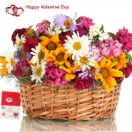 Touch Of Love - 40 Assorted Flowers Basket + Card