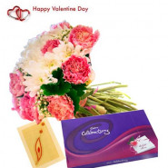 Valley of Love - 12 Pink & White Gerberas Bouquet + Cadbury Celebrations + Card