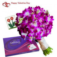 Gentle Love - 6 Purple Orchids + Cadbury Celebration + Card