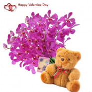 Simply Beautiful - 12 Purple Orchids + Teddy 6" + Card