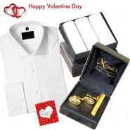 Exclusive Mens Hamper - Mens Formal Shirt + Golden Cufflinks Set + 3 Hankies Set + Card
