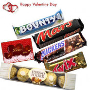 Assorted Chocolates - Snickers + Mars + Twix + Bounty + Ferrero 4 pcs + Valentine Greeting Card