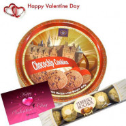 Cookies N Chocos - Choco Chips Cookies 454 gms + Ferrero Rocher+ Valentine Greeting Card