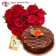 Valentine Classic Combo - 30 Red Roses Heart + Chocolate Cake 1/2 kg + Card