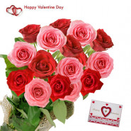 Valentine Beauty - 6 Red Rose + 6 Pink Roses + Card