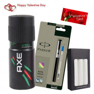 Love n Care -  Set Of 3 Handkerchiefs, Parker Pen, Axe Deo & Valentine Greeting Card