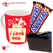 Chocolaty Mug with Wallet - I Love You Personalized Mug, Leather Wallet, 2 Snicker Bars &  Valentine Greeting Card