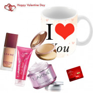 Mug of Love - Lakme Strawberry Face Wash, Lakme Fairness Day Cream, Lakme Compact, Lakme Foundation, I Love You Personalized Mug & Valentine Greeting Card