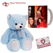 Teddy with Mug - Personalized Mug, Teddy Bear (6 inches) & Valentine Greeting Card
