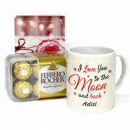 Golden Love - I Love You to The Moon and Back Personalized Mug, Ferrero Rocher 16 Pcs & Card