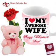 Rose Mug N Teddy - Teddy 8 inch, Happy Valentines Day Personalized Mug, Artificial Red Rose & Card