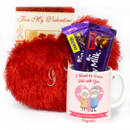 Heart Of Love - I Want to Grow Old with You Personalized Mug, Dairy Milk Fruit N Nut, Dairy Milk Crackle, Small Heart Pillow and Card