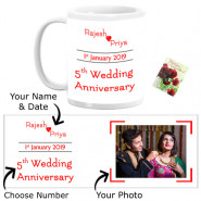 Personalized Wedding Anniversary Mug (Photo, Name, Number, Date) & Card