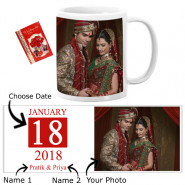 Personalized Wedding Anniversary Mug (Photo, Name, Date) & Card