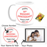 Happy Wedding Anniversary Personalized Mug (Photo, Name, Year, Number) & Card