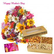 Wonderful Combo - 20 Mixed Carnations Bunch, 200 gms Assorted Dryfruits and Card