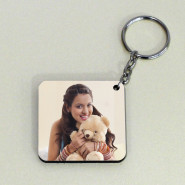 Double Sided Printed Personalized Square Wooden Keychain and Card