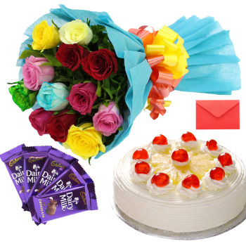 Best Feelings - Bouquet 20 Mix Flowers + 1/2 Kg Pineapple Cake + 5 Dairy Milk 20 Gms Each