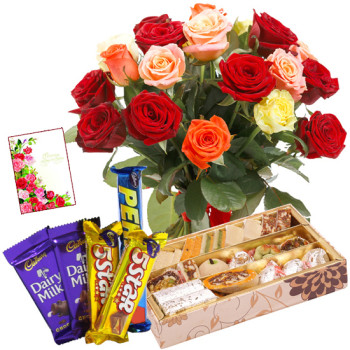 Mix Rose Choco - 12 Mix Roses Bunch, Kaju Mix 250 gms, 5 Assorted Bars