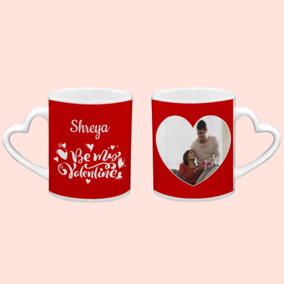 Heavenly Engaging - Be My Valentine Personalized Heart Handle Mug, Love Globe, Dairy Milk Silk & Valentine Greeting Card