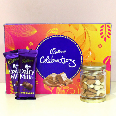 Dryfruit Celebration - Almond & Cashew in Jar, Cadbury Celebrations, 2 Dairy Milk