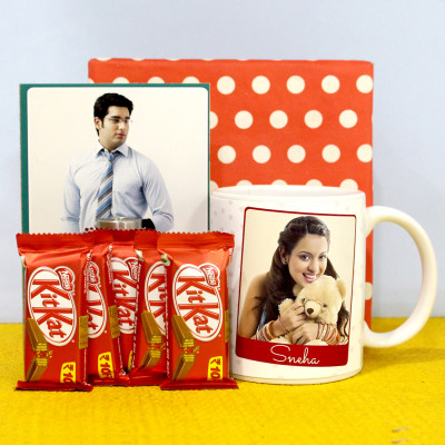Kitkat Delight - 5 Kit Kat, Personalized White Mug, Personalized Card and Premium Box (P)