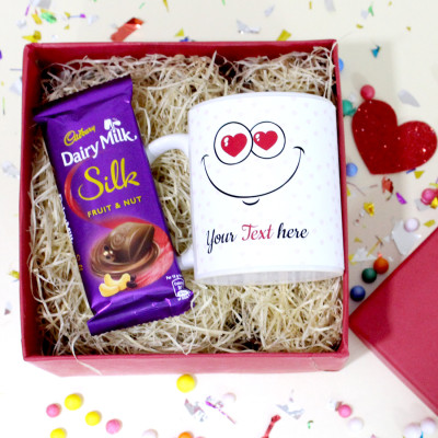 Fruit N Nut Joy - Dairy Milk Silk Fruit n Nut, Personalized White Mug, Personalized Card and Premium Box (M)
