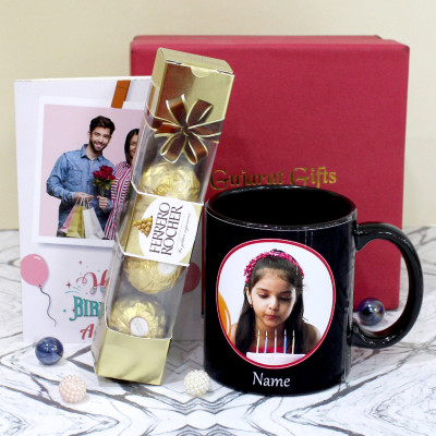 Chocolaty Joy - Ferrero Rocher 4 Pcs, Personalized Black Mug, Personalized Card and Premium Box (M)