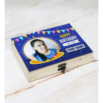 Box of Happiness - Hershey's Kisses Almond, Hershey's Milk Shake, Hershey's Cookies & Cream  Bar, Hershey's Creamy Milk Bar, Dairy Milk Silk, Dairy Milk Fruit & Nut, Five Star, Kit Kat, 2 Personalized Props, Personalized Wooden Box