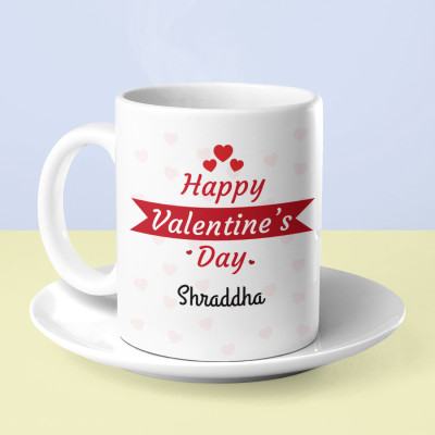 Personalized Hamper - Happy Valentines Day Personalized Cushion, Happy Valentines Day Personalized Mug with Message & Valentine Greeting Card
