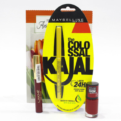 Maybelline & Lakme Lady Joy Combo - Maybelline the Colossal Kajal, Lakme Sindur, Maybelline Color Show Nail Polish