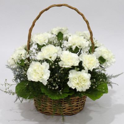 Ultimate Basket - 15 White Carnations Basket