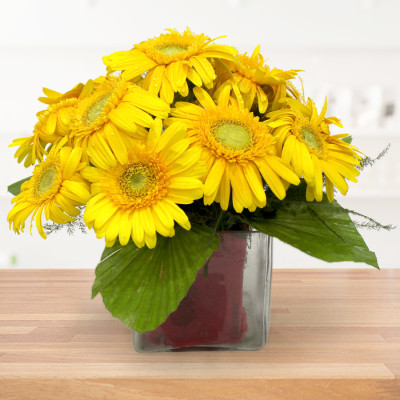 Special Yellow Vase - 10 Yellow Gerberas Vase