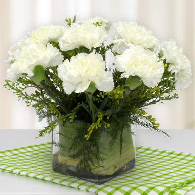 Divine Arrangement - 10 White Carnations Vase