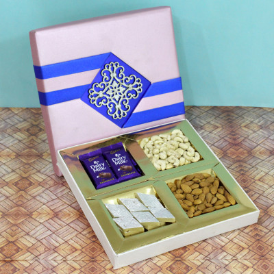 Healthy Delight - Kaju Katli, Almond, Cashew, 5 Dairy Milk in Fancy Box
