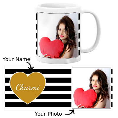 Striped Heart Personalized Mug with Name